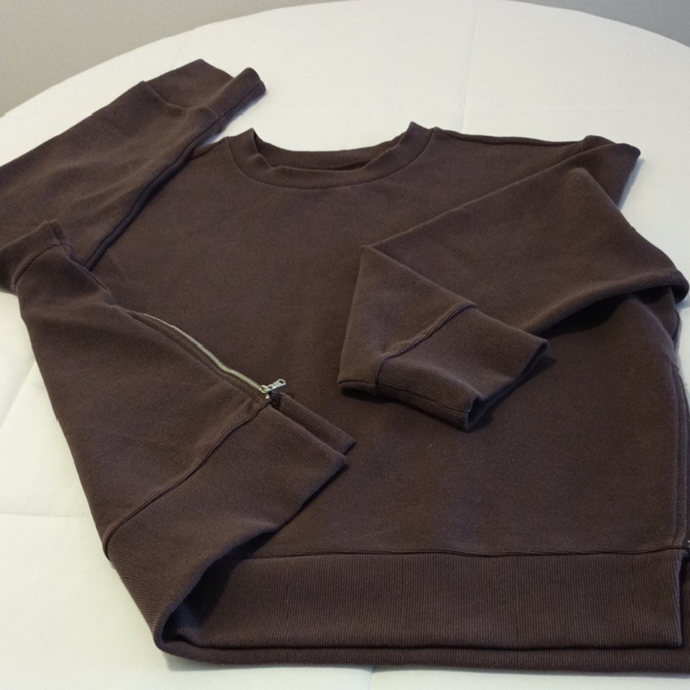 Classy Calia Women's Plum Crewneck Sweatshirt Sweater w/ Silver Side Zippers XL